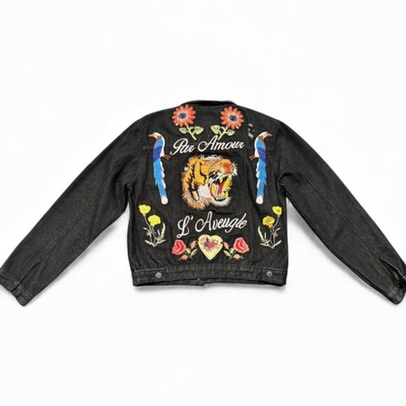 Embroidered Tiger Denim Jacket – NWT – Black Statement Jacket – Women’s M/L - Picture 2 of 10